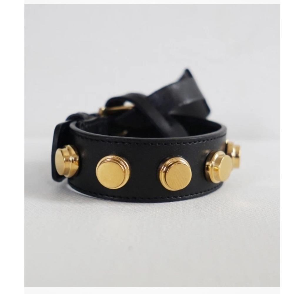 Saint Laurent Leather De Force Studded Bracelet.